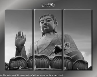 Framed Huge 3 Panel Peace Spiritual Peace Buddha Giclee Canvas Print - Ready to Hang