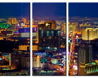 Framed Huge 3 Panel City Skyline Casino Las Vegas Strip Giclee Canvas Print - Ready to Hang