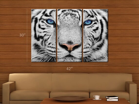 Lienzo Arte Impresión Tigre Blanco Negro Animal obra de arte A1