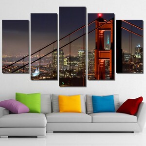 60&quot;x36&quot; Framed Huge 5 Panel Art San Francisco Golden Gate Bridge Giclee Canvas Print - Ready to Hang