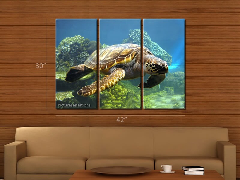 Framed Huge 3 Panel Art Underwater World Sea Turtle Giclee | Etsy