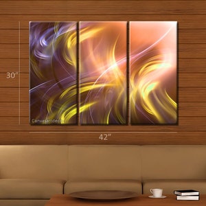 Framed Huge 3 Panel Digital Fractal Art Light Swirl Giclee Canvas Print Ready to Hang image 3