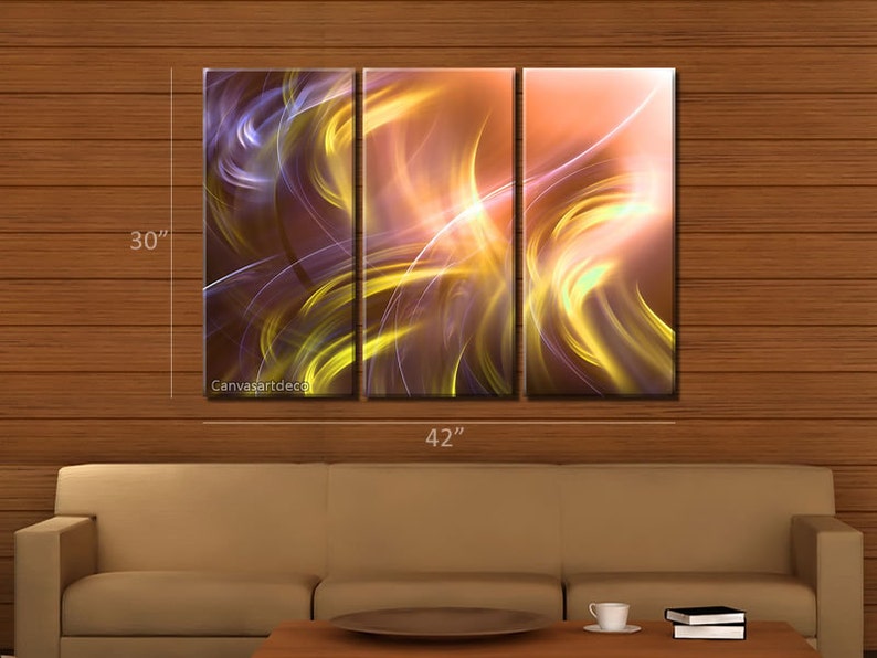 Framed Huge 3 Panel Digital Fractal Art Light Swirl Giclee Canvas Print Ready to Hang image 3