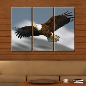 Framed Huge 3-Panel Flying Bald Eagle Canvas Art Print Ready to Hang image 2