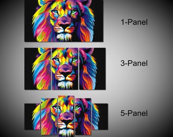 Framed Colourful Lion Head Wall Canvas Art - Ready to Hang