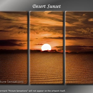 Framed Huge 3 Panel Art Sand Waves Desert Sunset Giclee Canvas Print Ready to Hang image 1