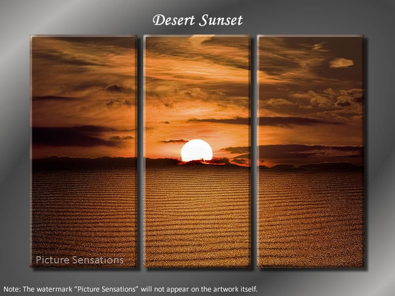 Framed Huge 3 Panel Art Sand Waves Desert Sunset Giclee Canvas Print Ready to Hang image 1