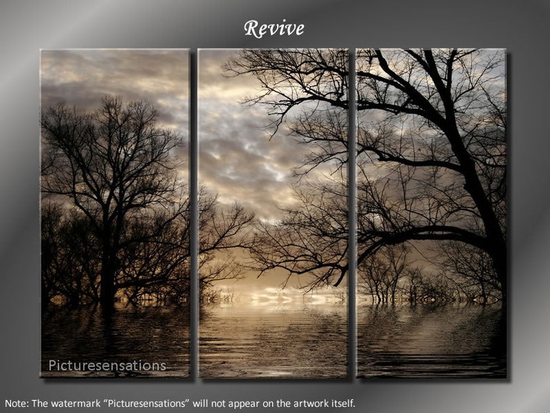 Framed Huge 3 Panel Digital Landscape Art Revive Giclee Canvas Print Ready to Hang image 1