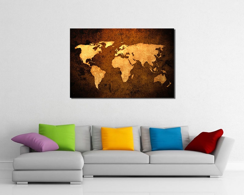 Framed Canvas Art World Map Travel Map Brown Ready to Hang image 5