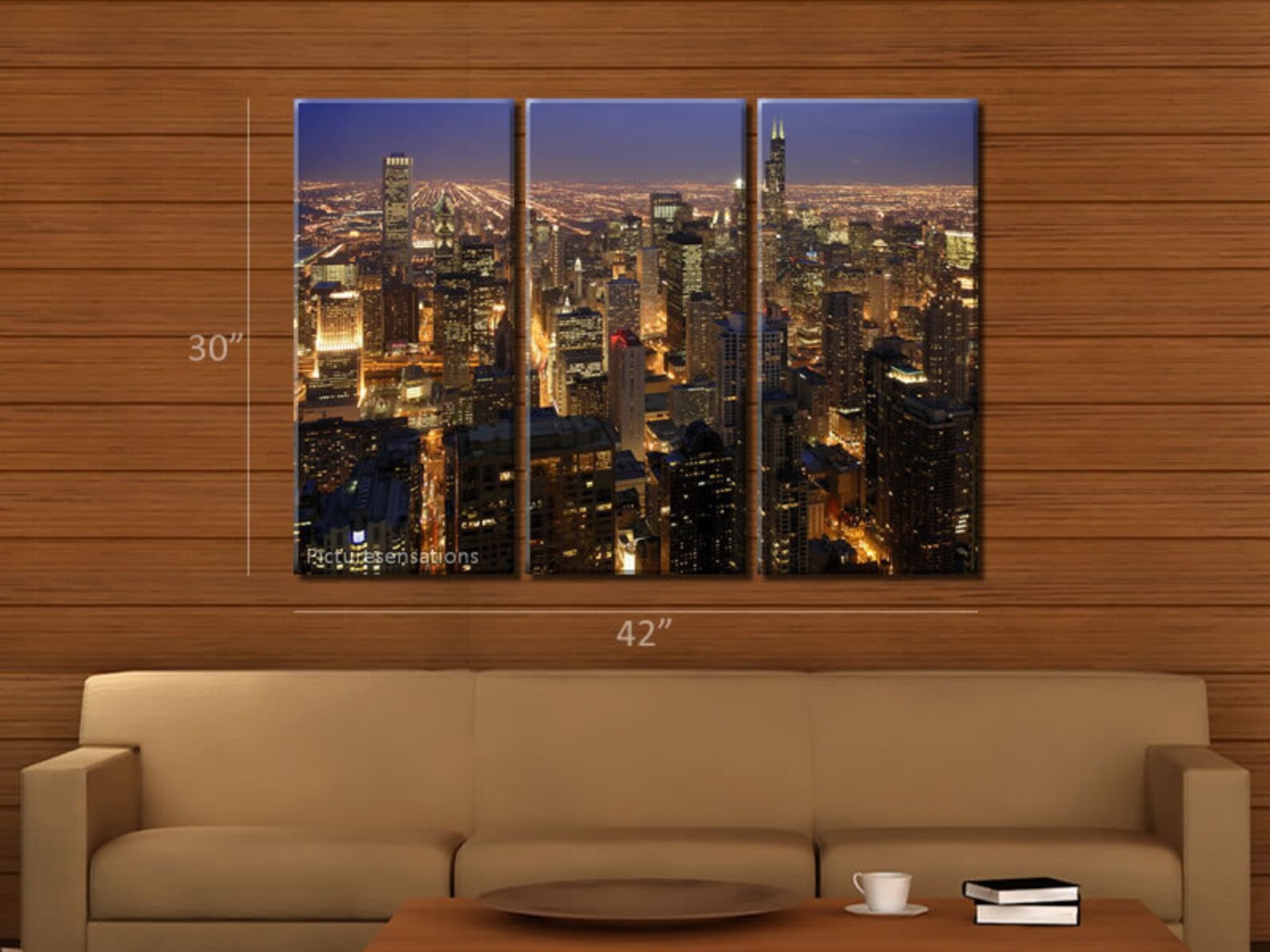 Framed Huge 3 Panel Modern City Art Chicago Skyline Giclee Etsy