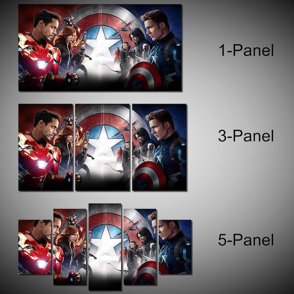 Framed Marvel Captain America Civil War, Iron Man, Winter Soldier, Thor, Black Widow, Black Panther Wall Canvas Art