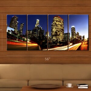 Encadré énorme panneau 4 City Skyline Los Angeles Californie impression sur toile - prêt à accrocher