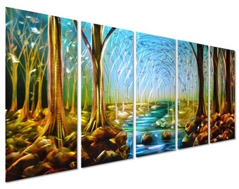 Modern Abstract Painting Metal Wall Art Sculpture Forest Stream