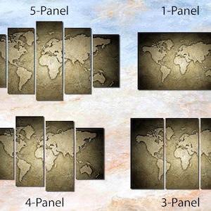 Ingelijste Canvas Art - Wereldkaart Reiskaart Sepia Stone Texture - Klaar om op te hangen