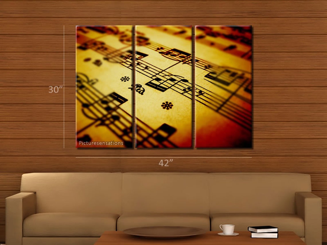 Framed Huge 3 Panel Modern Canvas Art Music Notes Giclee Etsy