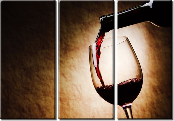 Framed Huge 3 Panel Red Wine Glass Canvas Art Print Ready To Etsy