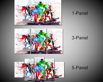 Framed Abstract Watercolor Marvel Avengers Super Hero Wall Canvas Art - Ready to Hang