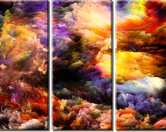 Framed Huge 3-Panel Abstract Color Flow Dreamy Canvas Art Print - Ready to Hang