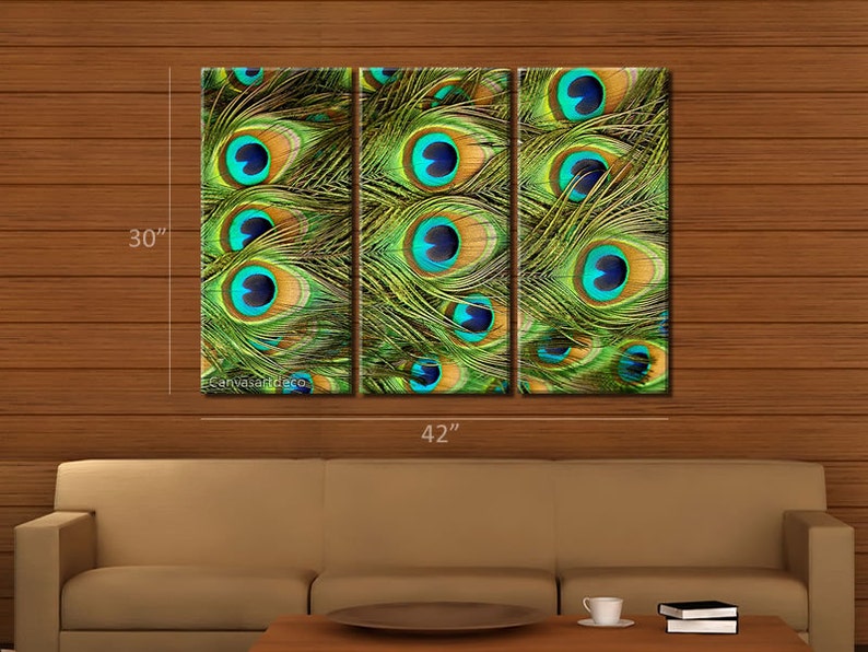 Framed Huge 3 Panel Modern Beauty Peacock Feather Giclee Canvas Print Ready to Hang image 3