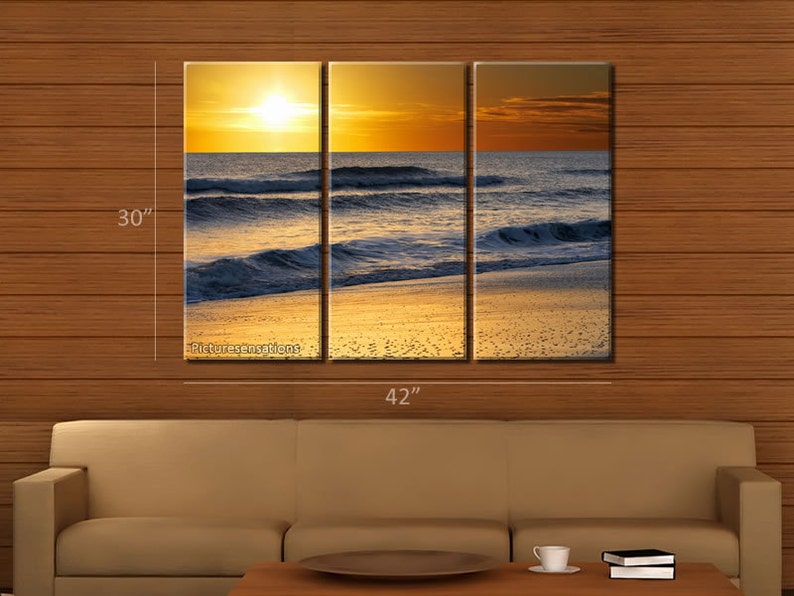 Framed Huge 3 Panel Ocean Wave Sunset Beach Giclee Canvas Etsy