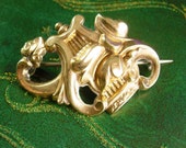 Art Nouveau Antique Harp Brooch 1880s Gold over Sterling 6.9 Grams Raised Relief Women 39 s Jewelry pin heirloom estate jewellery