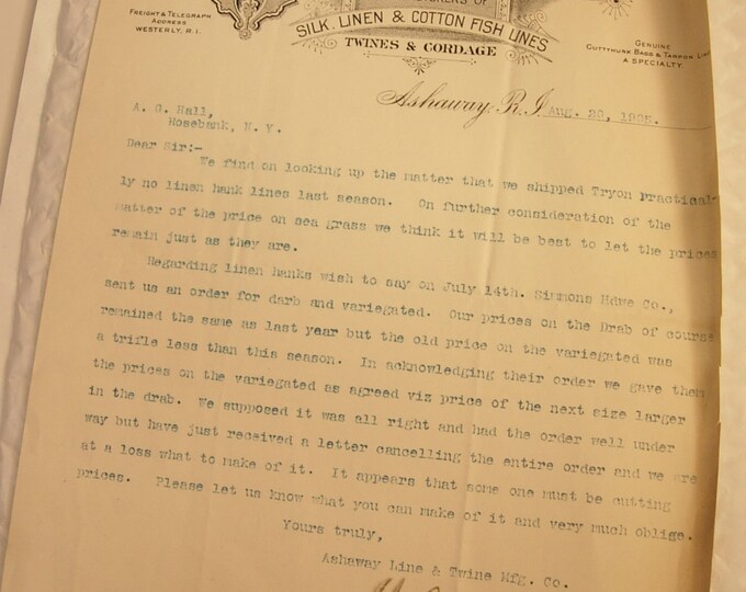 1905 Antique Letter Fishing Line Ashaway Line and Twine Co to Etsy