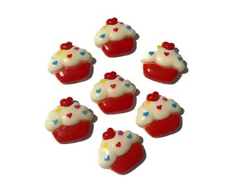 4  Pieces. Red Heart Cupcake Charms