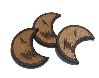 2 pieces. Ply Wood Spooky Moon Charms