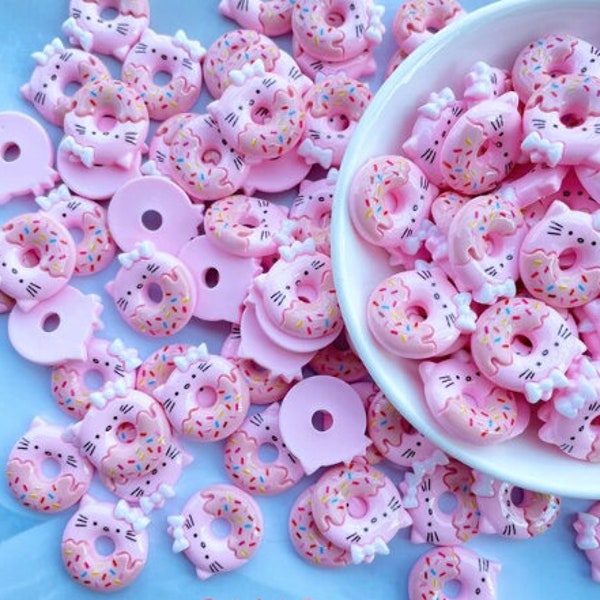 4 Pieces. Mini Little Kitty Donut Flatback Cabochons