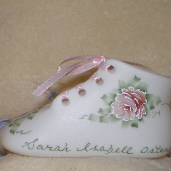 Porcelain Baby Shoe Keepsake, New Mom Gift, Personalized with Baby's Full Birth Information, Hand Painted Bisque,  Girl