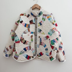 Gewatteerde jas - Vintage gewatteerde jas - Handgestikt - patchwork - Maat L - Feestjas