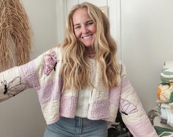 Quilt Jacket - Vintage Quilt - Butterfly - Size S - Crop