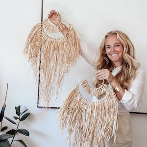 Raffia Wall Hanging / Weaving / Tapestry/Wall Hanging/Macrame Decor/Wall Art/Wall Decor/ Raffia Gold Ring