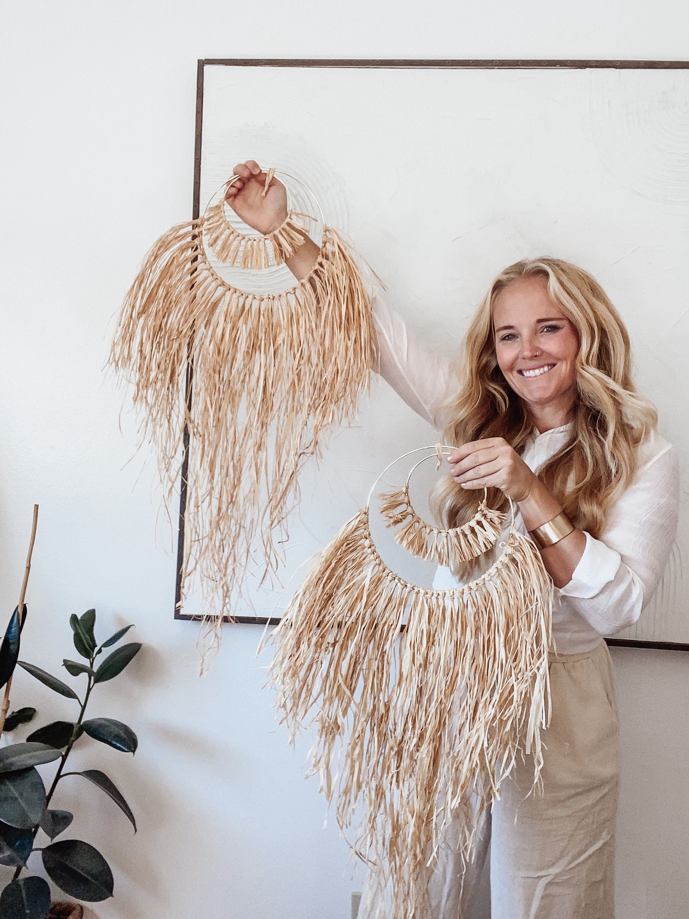 Raffia Grass Wall Hanging Boho Style Home Decor Round Natural Straw  Decoration African Art Style Decor Boho Chic Ethnic Style 