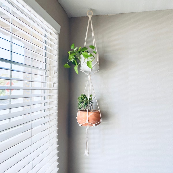 Two Tier Macrame Plant hanger - Double Plant Holder - Plant Hanger - Macrame Decor - Wall Decor - Wall Art - Minimalist