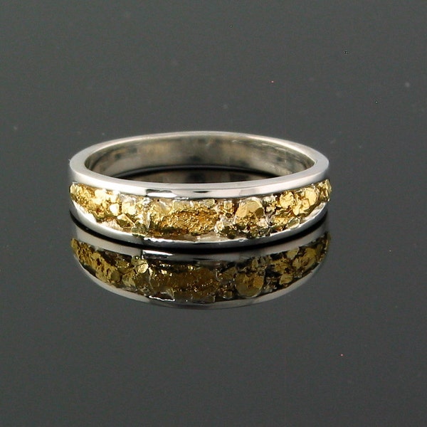 Style 108 Ring Size 6 in Sterling inlaid with Gold Nuggets