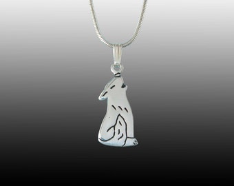 Wolf/Coyote Pendant pictured with Snake Chain in Sterling