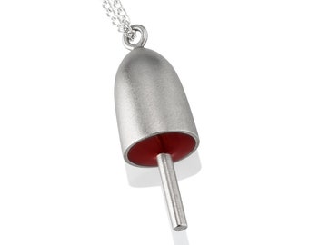 Lobster Buoy Necklace on Chain - Sterling Silver - Large - Red