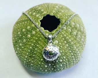 Sea Urchin Pendant in Sterling Silver with Peridot