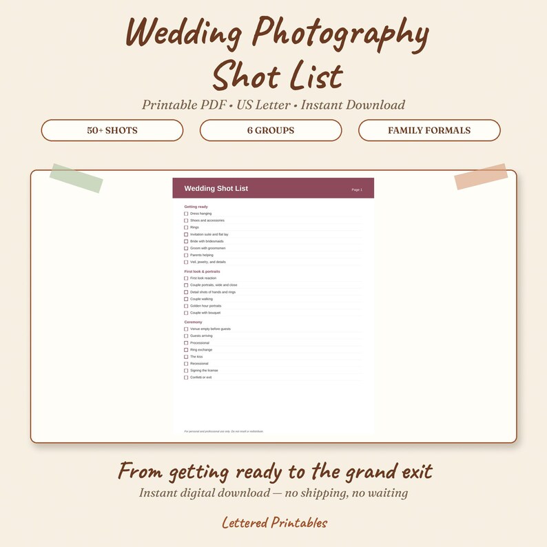 Photography Checlist Example Wedding Photography Shot List | Printable Checklist for Wedding ...