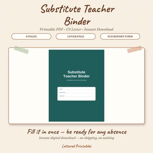 Substitute Teacher Binder | Printable Sub Plans & Sub Folder Template PDF