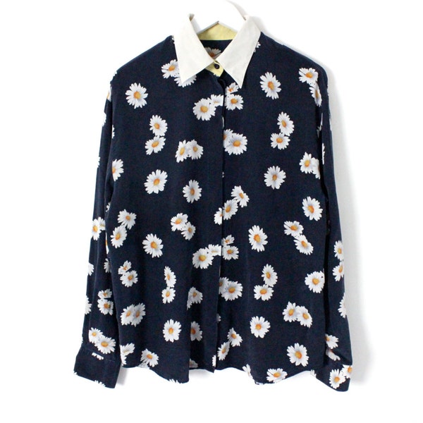 hella 90s.........DAISY all over print Tuxedo mod Blouse shirt Top