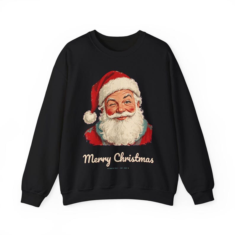 Vintage Santa Sweatshirt, Winking Santa Claus Crewneck, Retro Merry Christmas Sweater, Funny Christmas Sweatshirt, Holiday Gift image 8