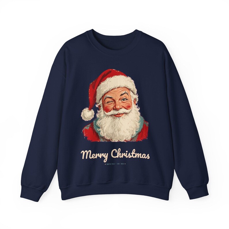 Vintage Santa Sweatshirt, Winking Santa Claus Crewneck, Retro Merry Christmas Sweater, Funny Christmas Sweatshirt, Holiday Gift image 10