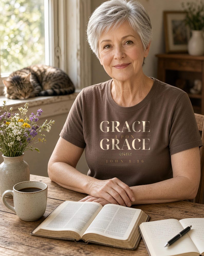 Grace Upon Grace Shirt, John 1:16 Christian T-Shirt, Bible Verse Tee, Faith Shirt for Women and Men, Comfort Colors Christian Tee image 3