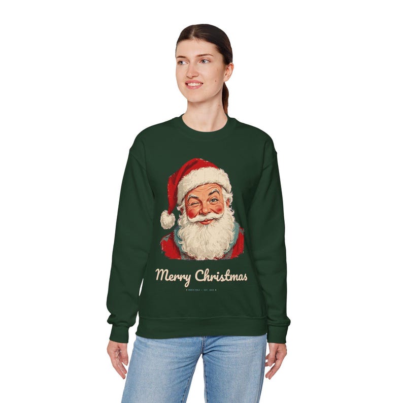 Vintage Santa Sweatshirt, Winking Santa Claus Crewneck, Retro Merry Christmas Sweater, Funny Christmas Sweatshirt, Holiday Gift image 7