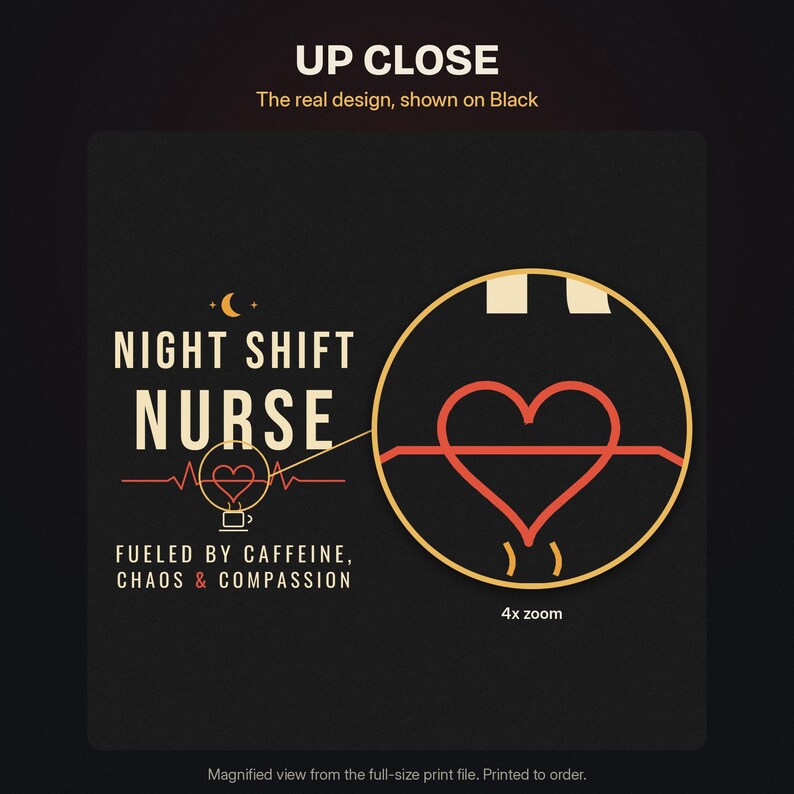 Night Shift Nurse Shirt, Fueled by Caffeine Chaos and Compassion T-Shirt, Funny Nurse Tee, RN Gift, Comfort Colors Nurse Shirt image 11