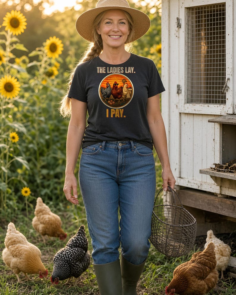 Funny Chicken Shirt, The Ladies Lay I Pay T-Shirt, Chicken Mom Tee, Backyard Chickens Gift, Homestead Farm Shirt, Comfort Colors image 2