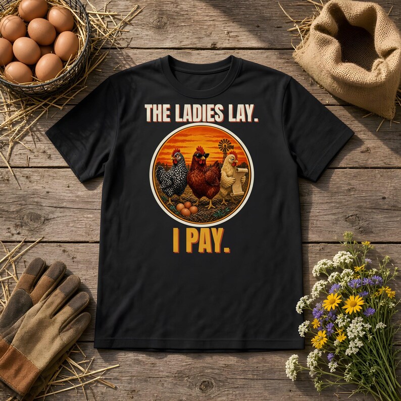 Funny Chicken Shirt, The Ladies Lay I Pay T-Shirt, Chicken Mom Tee, Backyard Chickens Gift, Homestead Farm Shirt, Comfort Colors image 6
