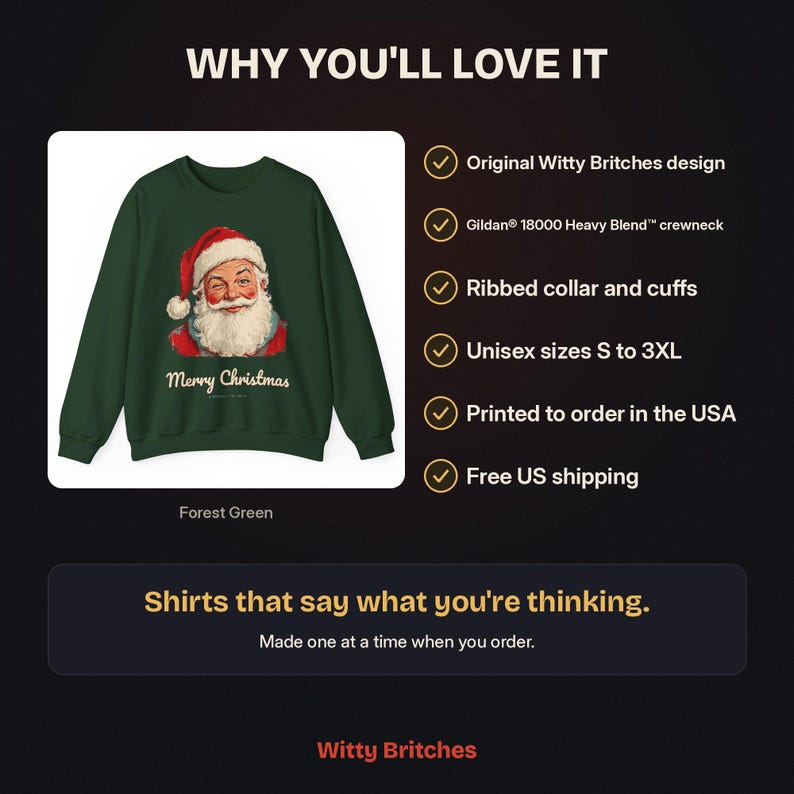 Vintage Santa Sweatshirt, Winking Santa Claus Crewneck, Retro Merry Christmas Sweater, Funny Christmas Sweatshirt, Holiday Gift image 15